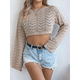 thumbnail image 4 of Blusa de Punto con Cuello Redondo y Mangas Largas para Mujer, Estilo Crochet Calado Caqui L, 4 of 7