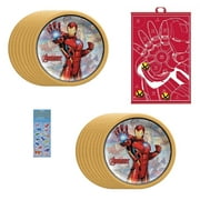 Iron Man Birthday Party Bundle includes 16 Dessert Cake Paper Plates 7", 1 Dinosaur Sticker Sheet