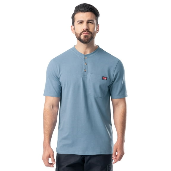 Wrangler Workwear Men's Short Sleeve Performance Henley Pocket Shirt, size S-5XL