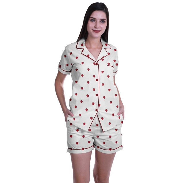 Moomaya Ensembles de Pyjama à Manches Courtes pour Femmes Imprimés Shorts de Nuit pour Dames