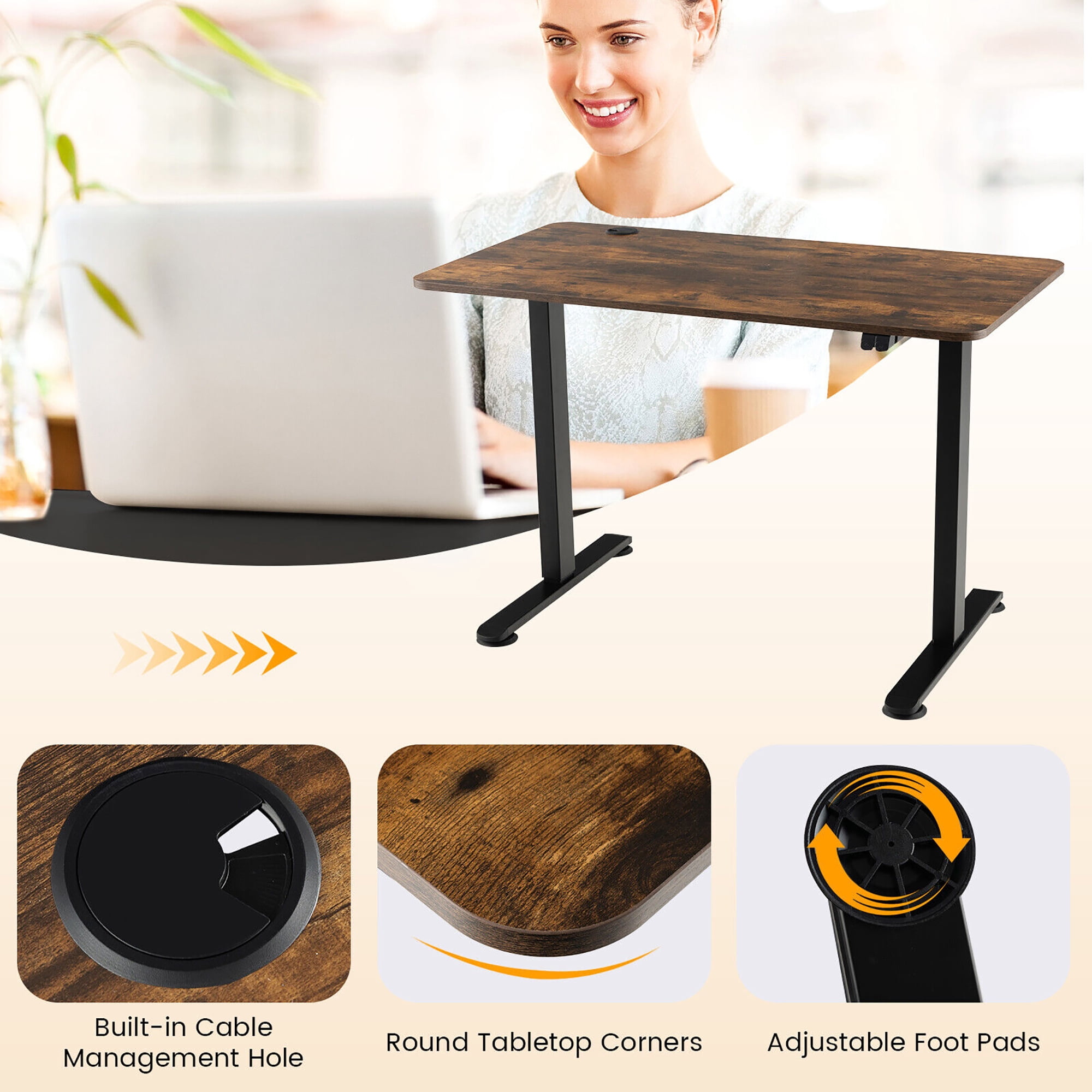 Gymax Electric Standing Desk Adjustable Stand up Computer Desk Anti-collision Rustic