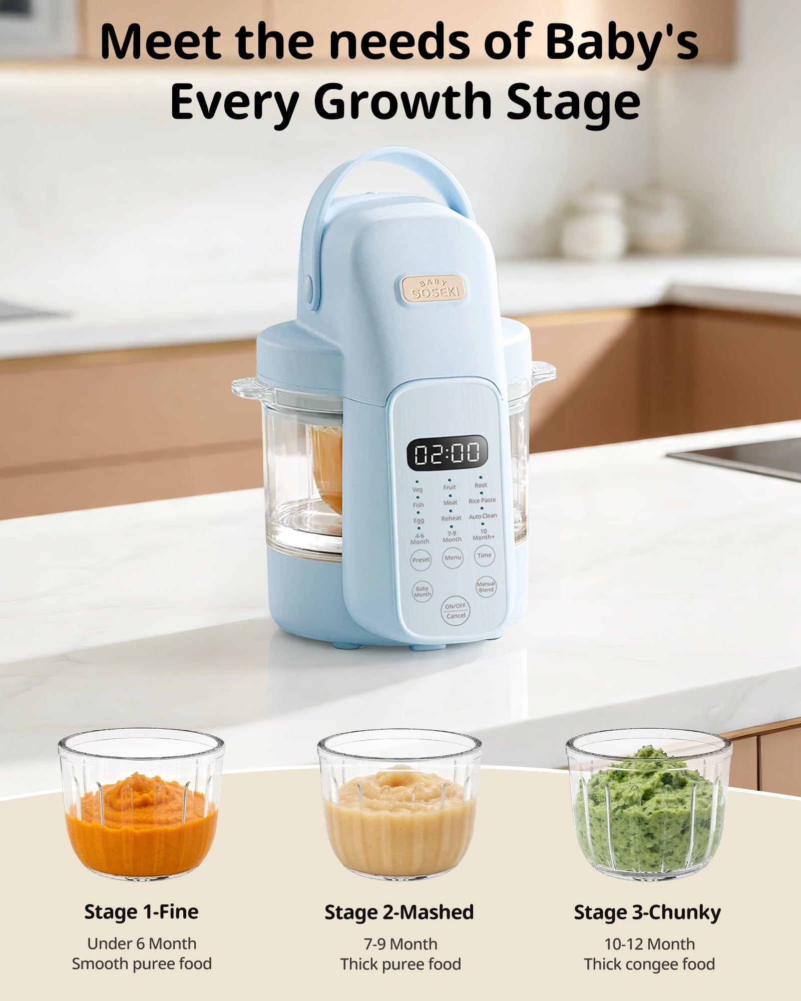 SosekiBaby FM01 Glass Baby Food Maker Steamer and Blender, 316L Stainless Steel Blades,One Step Baby Food Processor Puree Maker for Homemade Baby Food, Auto Cooking & Easy Cleaning,BPA-Free