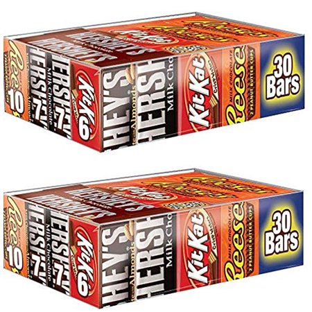 Chocolate Candy Bar Variety Pack  Milk Chocolate With Almonds  Milk Chocolate  REESES Peanut Butter Cups  and KIT KAT Bars 30 Count Box (2 Pack)