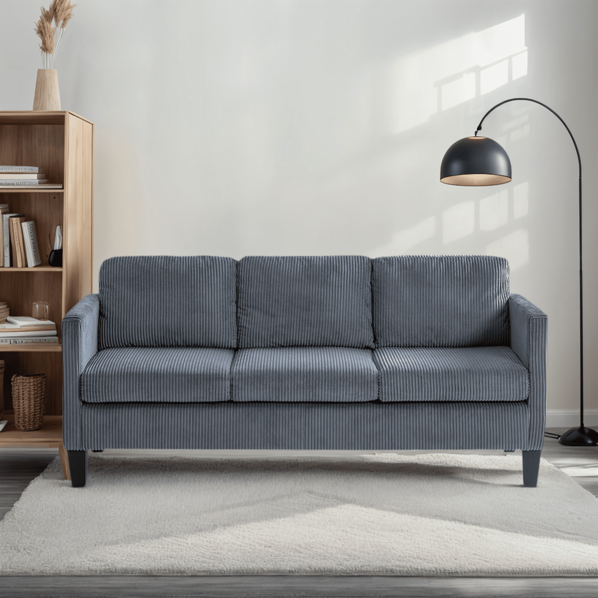 Leumius Convertible Sectional Sofa Couch,Modern Corduroy L-Shaped Couch with Storage Ottoman,Small Sofa for Small Living Room, Apartment and Small Space,Gray