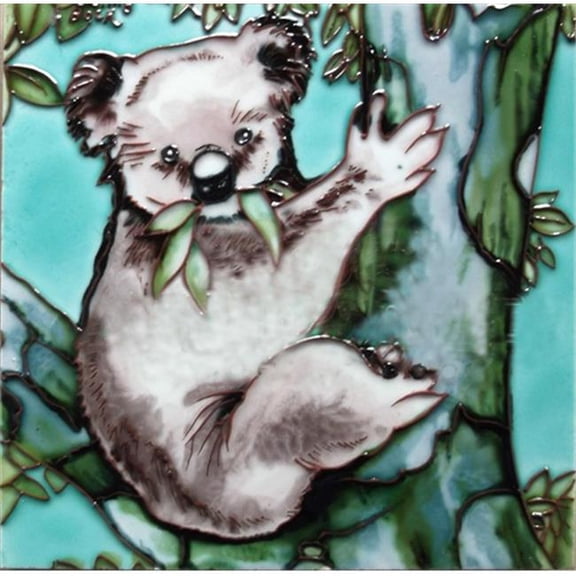 Continental Art Center BD-2225 8 x 8 in. Kola Bear On A Tree Ceramic Art Tile
