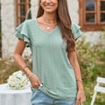 thumbnail image 7 of Women T Shirt Short Ruffle Sleeves Double Layers V Neck Hollow Up Holes Summer Casual Top Green XL, 7 of 7