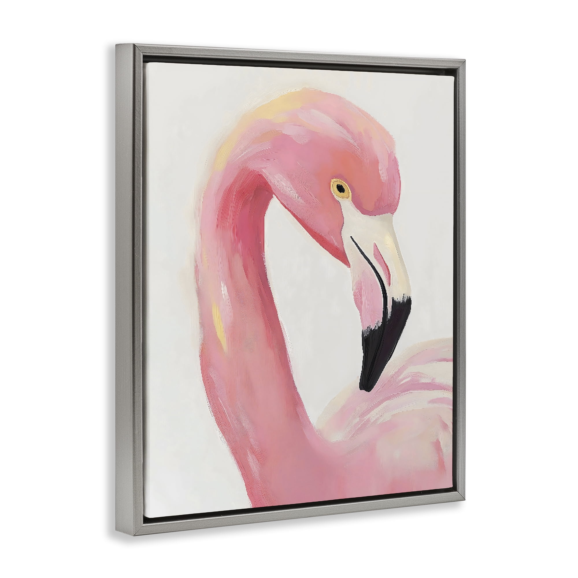 Stupell Industries Serene Pink Flamingo Portrait Gray Framed Floater Canvas Wall Art, design by The Prints Vibe