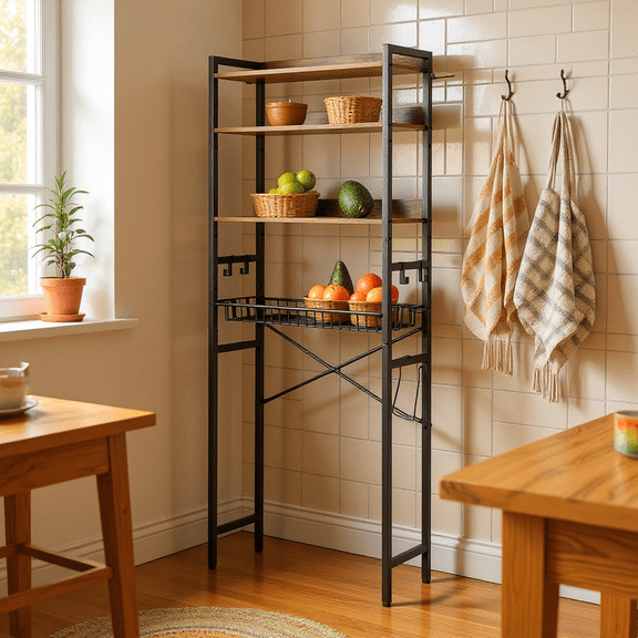 Homy Casa Pantry Cabinet with Shelves, Metal Frame Kitchen Storage Rack, Multi-Tier Food Organizer