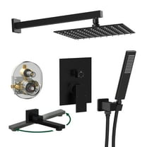 Cobbe Matte Black Shower System, 12 Inch Rain Shower Head with Handheld Shower Spray, Wall Mount Shower Faucet Set, Pressure Balance Shower Valve Included