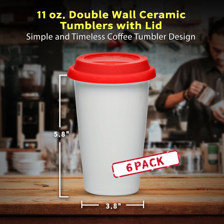 11 oz. Double Wall Ceramic Tumblers with Lid - 6 Pack - Red - Walmart.com