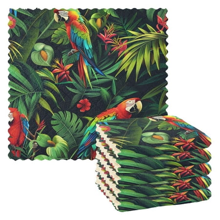 

6 Packs Parrot Birds in Jungle Kitchen Dish Towels Soft Absorbent Dish Cloths 11 x11