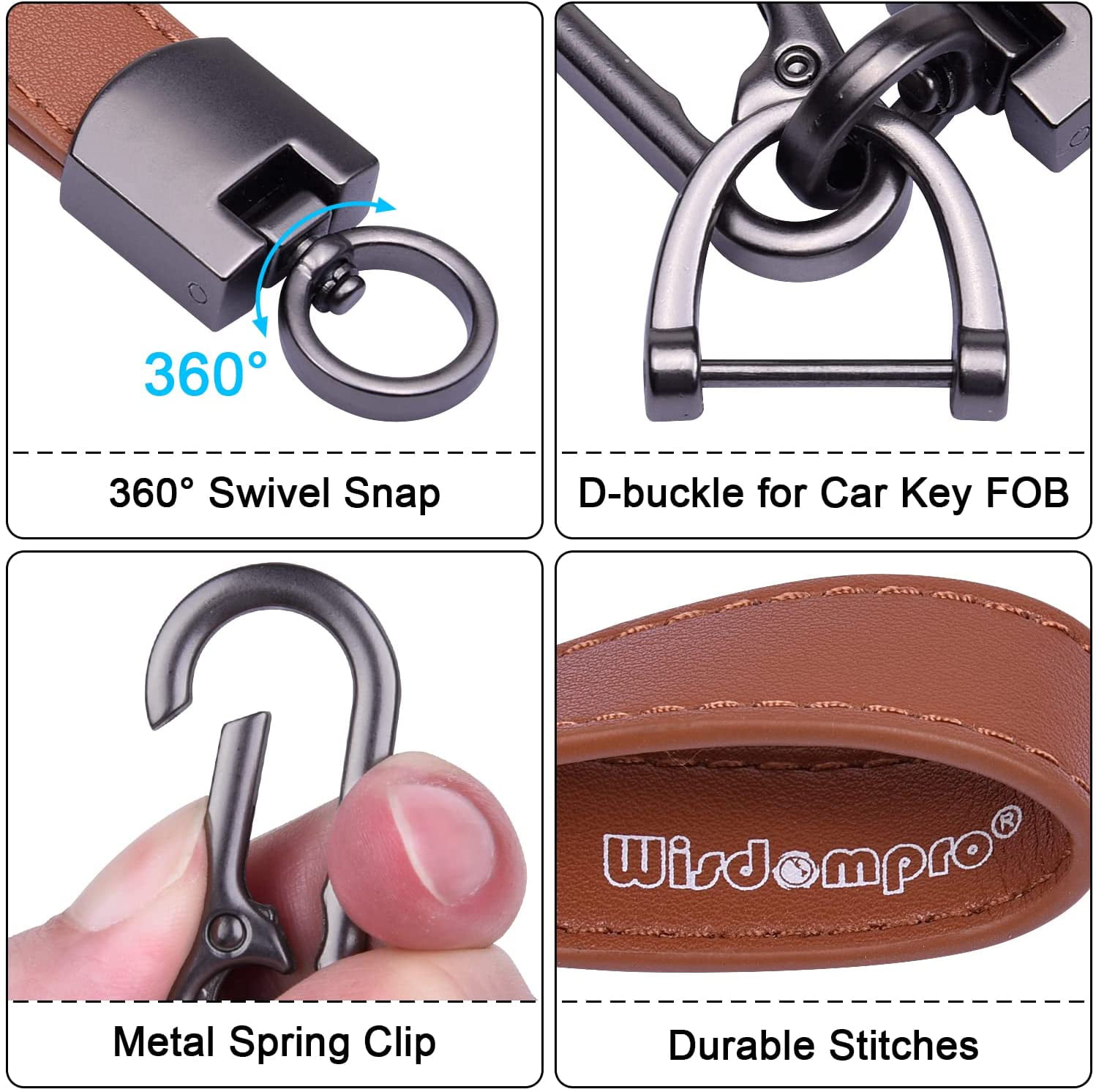 EKALA Universal Leather Car Keychain 360 Degree Rotatable with