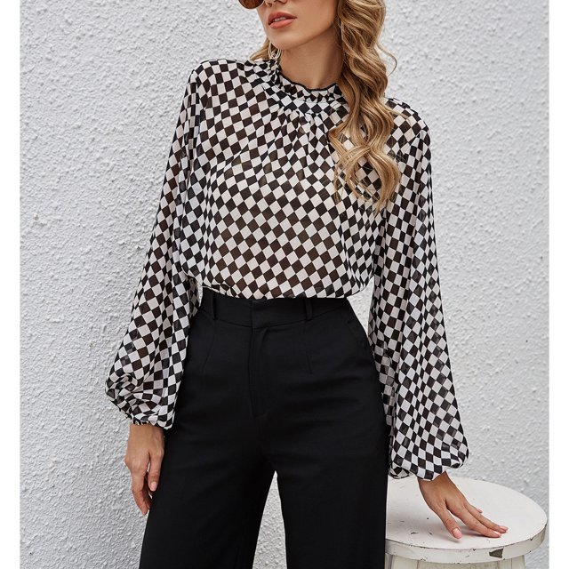 Top De Gasa Para Mujer, Camiseta De Primavera A La Moda A Cuadros A Cuadros Cómoda Para Fiesta Para Niñas ANGGREK No
