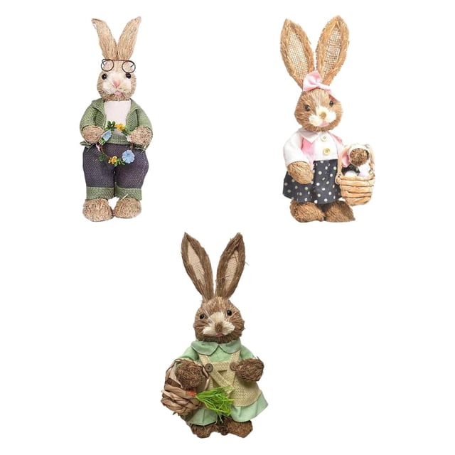 Estatuilla de conejito,conejito de paja conejo estatuilla decoraciones de pascua,estatua de conejito de pie para decoración de jardín al aire libre,casa paisaje Mesa decoración conejo