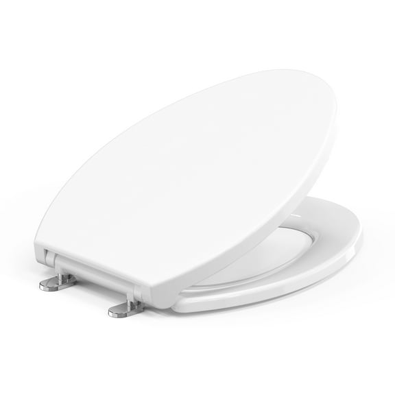 Topseat Plus Series Slow Close Toilet Seat Elongated, No-Slam, Magnetic Quick-Release for Easy Clean, Easy Installation, Secure-Grip Bumpers, Wobble-Free, Adjustable Fit, Plastic, White