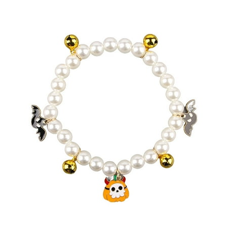 Pet pearl necklace decoration Halloween cat collar puppy dog bell neck jewelry