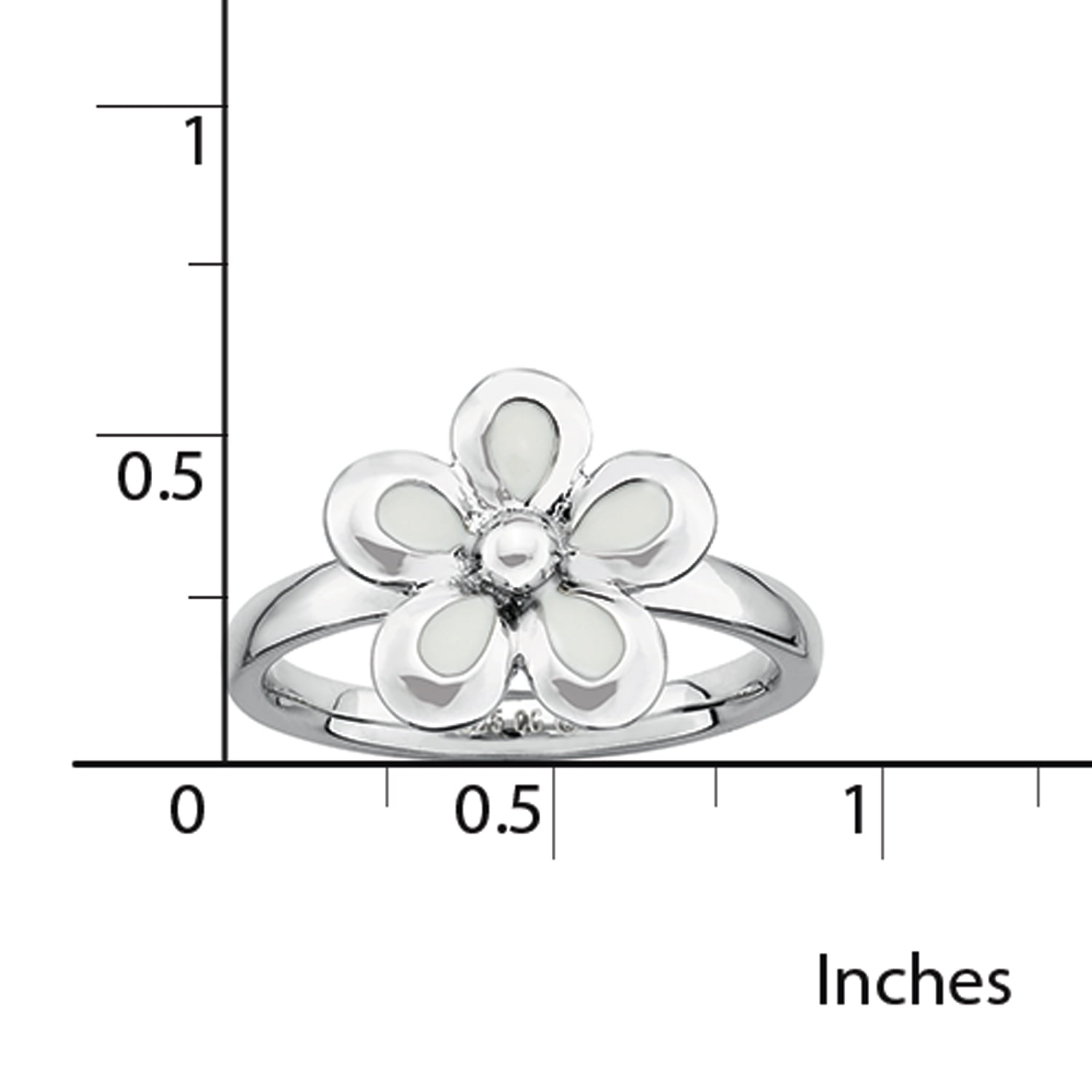 Stackable Expressions Sterling Silver White Enameled Flower Ring