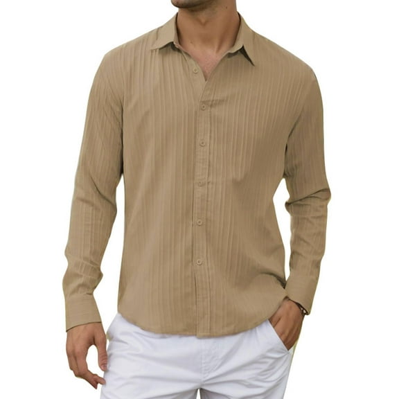Men's 100% Polyester Textured Shirt: Long - Sleeve, Button - Up for Casual & Outdoor Gatherings