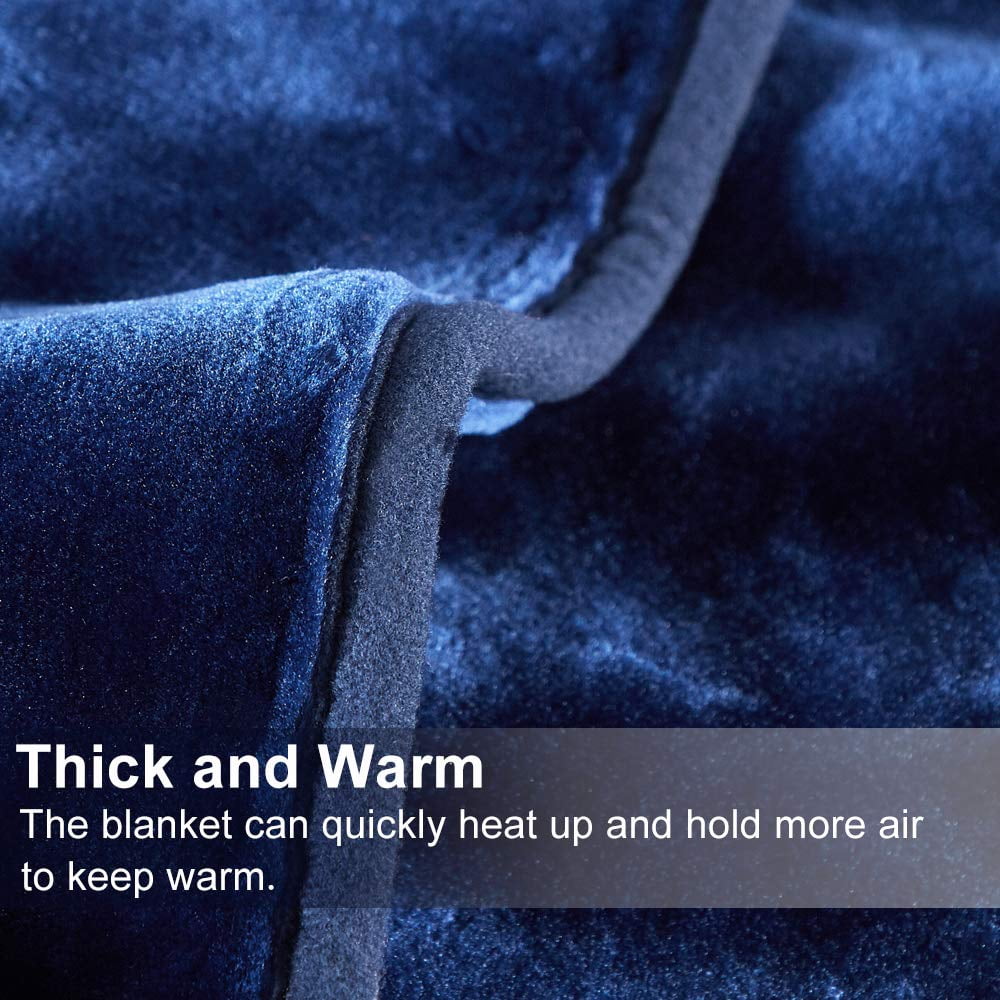 Heavy Thick Fleece Blanket King Size, 9lbs,1 Ply Silky Soft Warm Flower Embossed Raschel Winter Blanket, Minky Soft Plush Blanket for Sofa Bed, 85"x95", Navy Blue