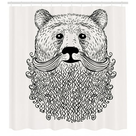Indie Shower Curtain Doodle Style Sketch Bear Portrait With Curly
