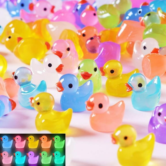 50 PCS  Glow in The Dark Mini Ducks - Whimsical Luminous Ducklings for DIY Dollhouse/River Landscape/Vase Filler/Fairy Garden Decoration - Cute Bath Toy & Party Favors