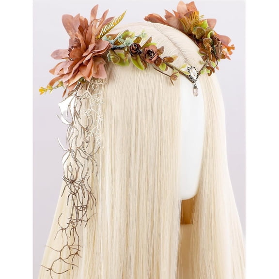 Woodland Flower Fairy Crown - Forest Elf Crown with Vines for Renaissance Accessories Women Renfaire Cosplay