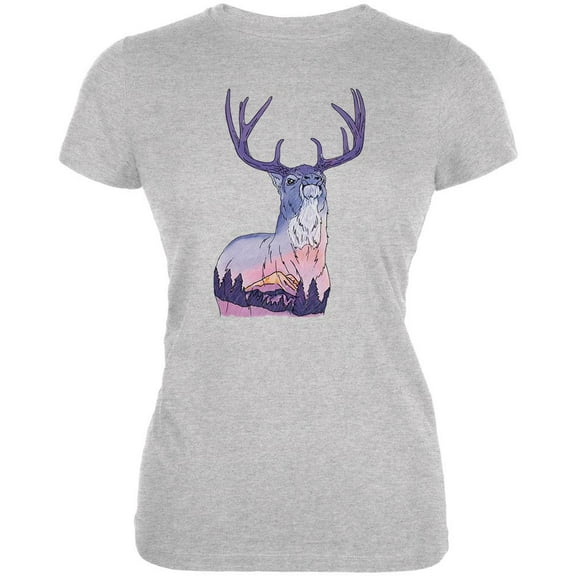 Sunset Buck Heather Grey Juniors Soft T-Shirt - 2X-Large