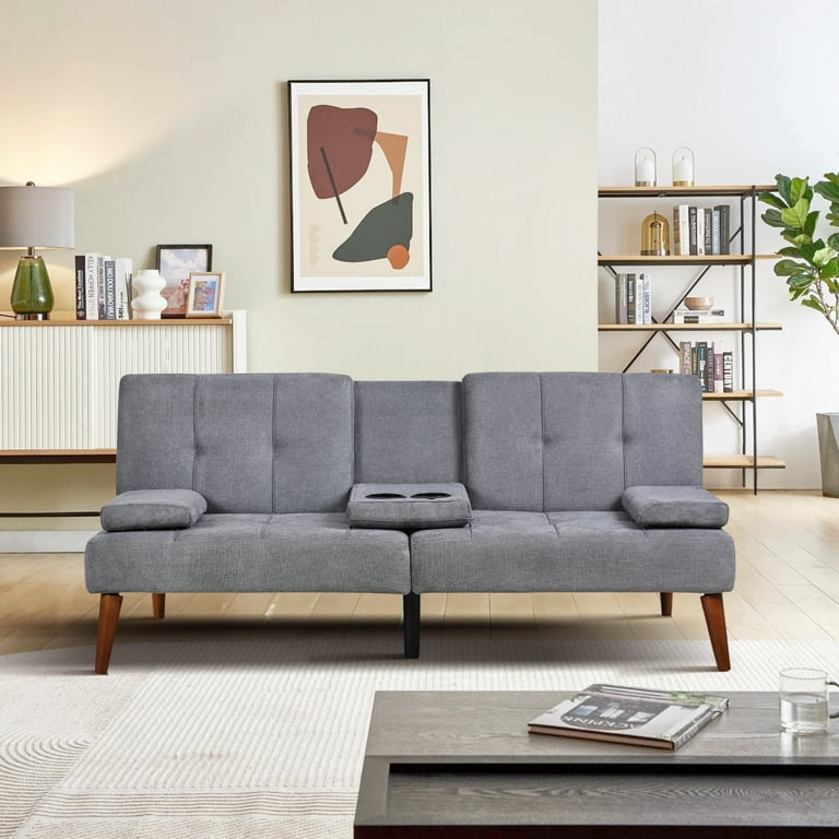 COLAMY Convertible Fabric Futon Sofa Bed with Adjustable Backrest 