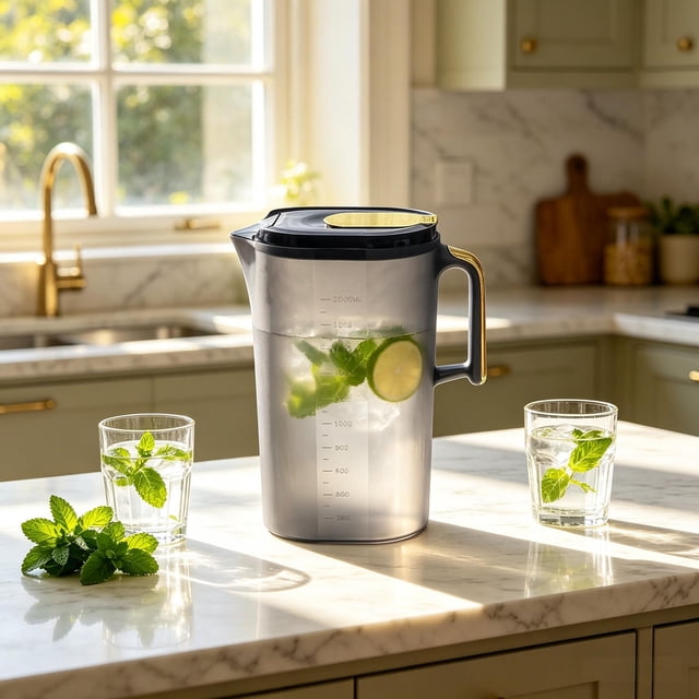 Rewenti Graduated Refrigerator Cold Water Pitcher Large-Capacity Household Cold Water Dispenser with Spigot Ideal for Living Room Use Fruit Infuser Pitcher