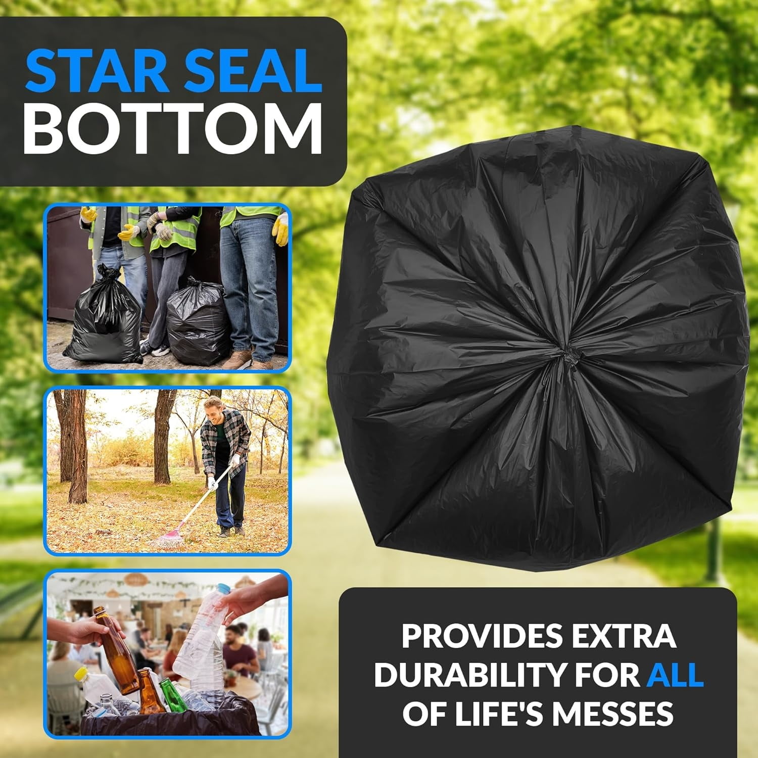 65 Gallon Trash Bags | 120 Count | Heavy Duty | Bulk | Black Multi-Use Garbage Bags