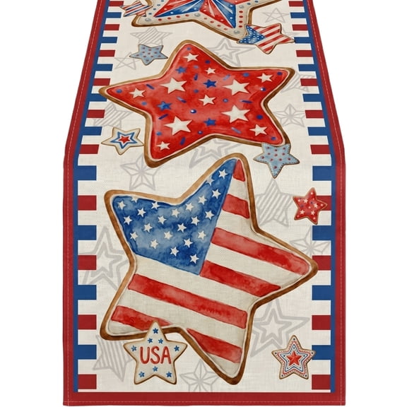 Rectangle Patriotic Tablecloth 13 x 72 inch Happy Independence Day Vinyl Table Covers Waterproof Oilcloth Table Decor Fourth of July Farmhouse Tablecloths