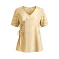 thumbnail image 6 of BUIGTTKLOP Blouse for Women Dressy Casual Summer V Neck Button down Cotton Linen Shirts Tie Front Short Sleeve Beach Vacation Tops, 6 of 8