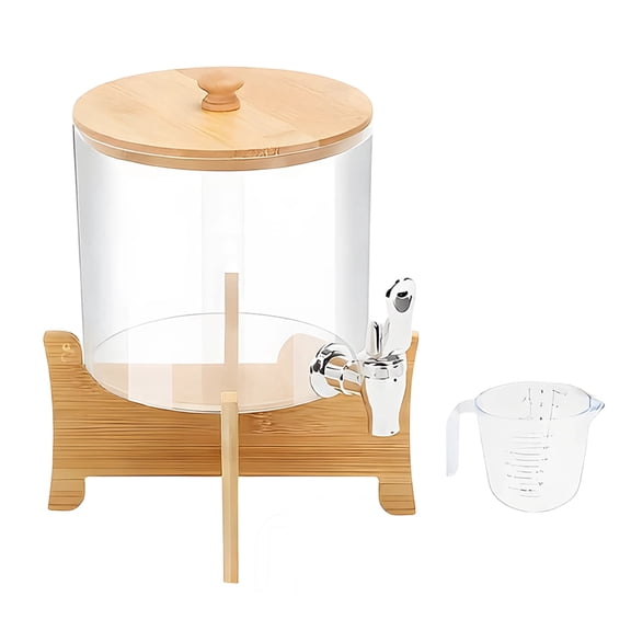 Laundry Detergent Dispenser,67.6 fl oz / 2.0 L Fabric Softener Container with Wood Stand and Lid,Space-Saving Laundry Room Organization Solution with Scale