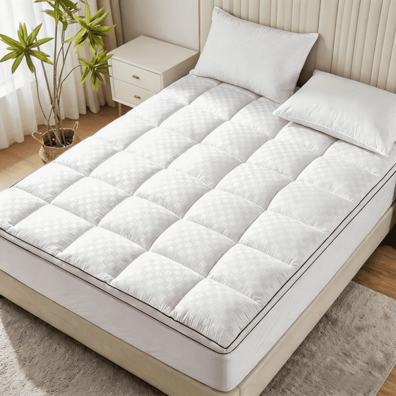 WISHEAD Queen Mattress Topper, Plush Pillow Top Mattress Pad, 700 GSM Down Alternative Fill, Cooling 400TC Breathable Cover, Deep Pocket Up to 21", White