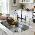 thumbnail image 4 of WOWOW Brass Double Handle Bridge Kitchen Faucet, Deck Mount Kitchen Sink Faucet with Side Sprayer, 4 of 9