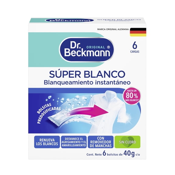Blanqueador de ropa Dr Beckmann súper blanco 6 bolsas de 40 g c/u