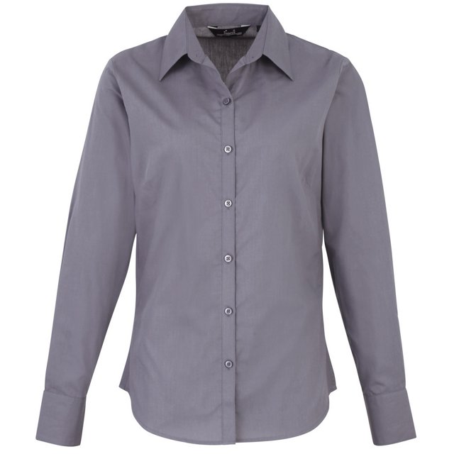 Premier - Camisa lisa de popelín de manga larga para mujer (Acero)