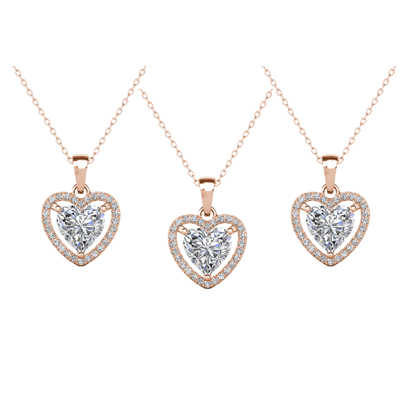Cate & Chloe Pack of 3 - Amora 18k Rose Gold Plated Heart Necklace with Simulated Diamond Crystals