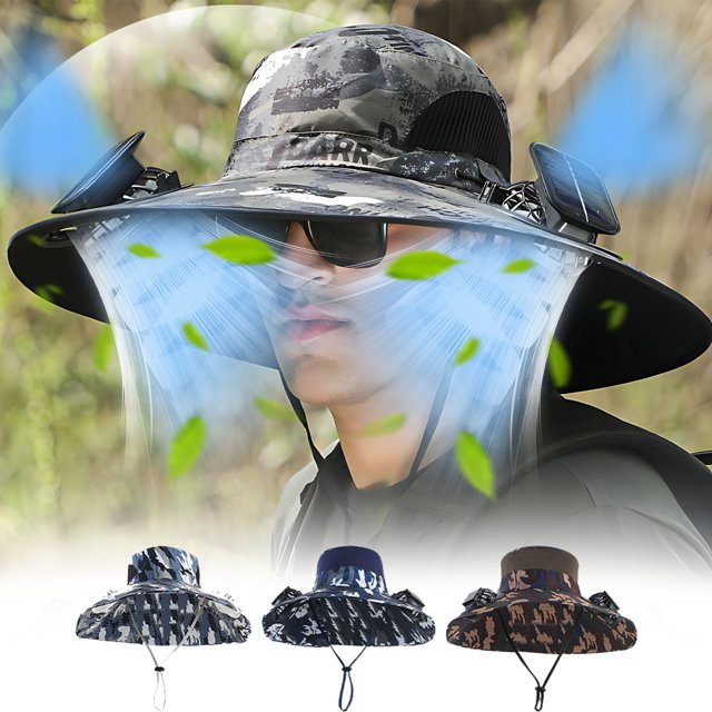 Precios Reducidos, Sombrero de trabajo con ventilador doble de camuflaje de verano con carga USB y sombrilla para exteriores Akmoler
