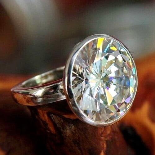 5Ct Ruund Cut Real Moissanite Solitaire Engagement Ring 14k White Gold Plated,925 Silver