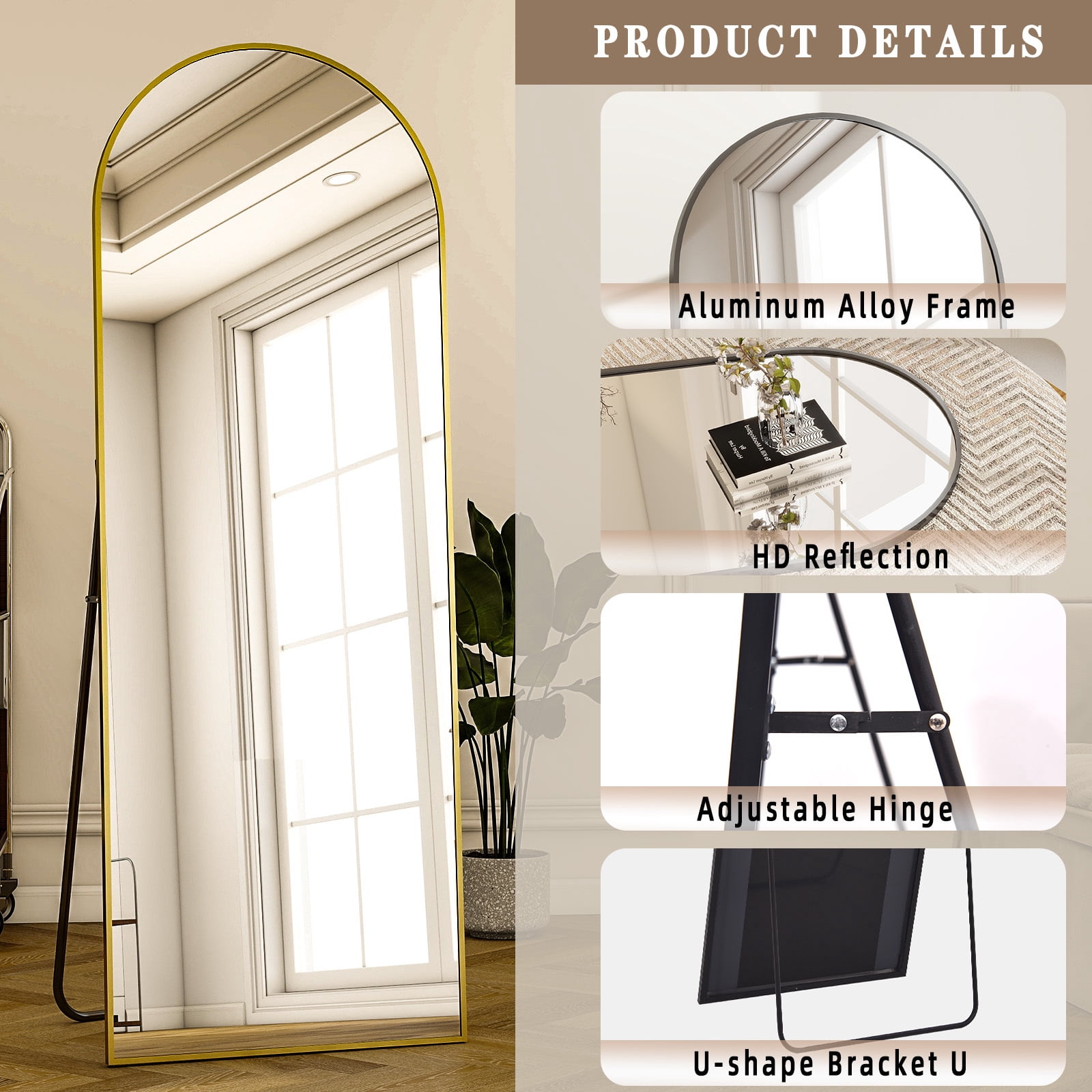 AUROMIR 16"x59" Arched Full Length Mirror Full Body Floor Mirror, Gold