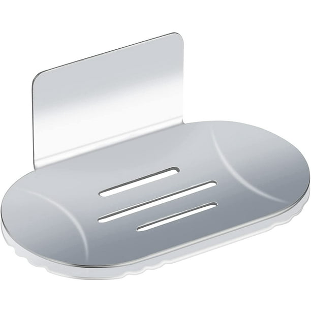 Jabonera autoadhesiva de pared, de acero inoxidable, para ducha, sin taladro, para baño y cocina, ideal para guardar esponjas y cepillos (plateado)