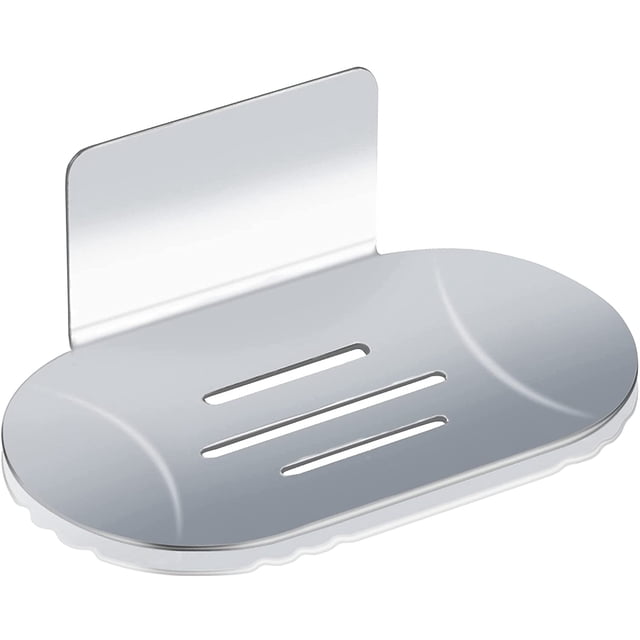 Jabonera autoadhesiva de pared, de acero inoxidable, para ducha, sin taladro, para baño y cocina, ideal para guardar esponjas y cepillos (plateado)