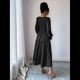 thumbnail image 4 of Vestidos de Invitada de Boda de Otoño para Mujer, con Mangas Largas Abullonadas, Fruncido, Cuello Redondo, Informal, Escalonado, Corte A, Vestido Fluido Negro M, 4 of 7