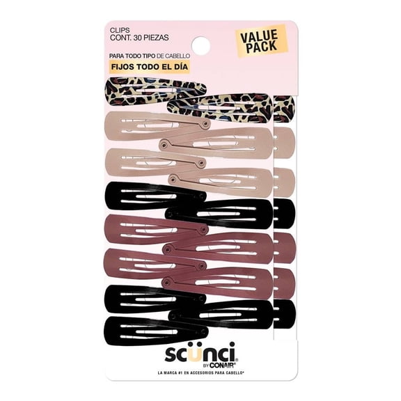 Clips para cabello Scunci Conair tamaño regular con diseños lisos y estampados 30 pzas