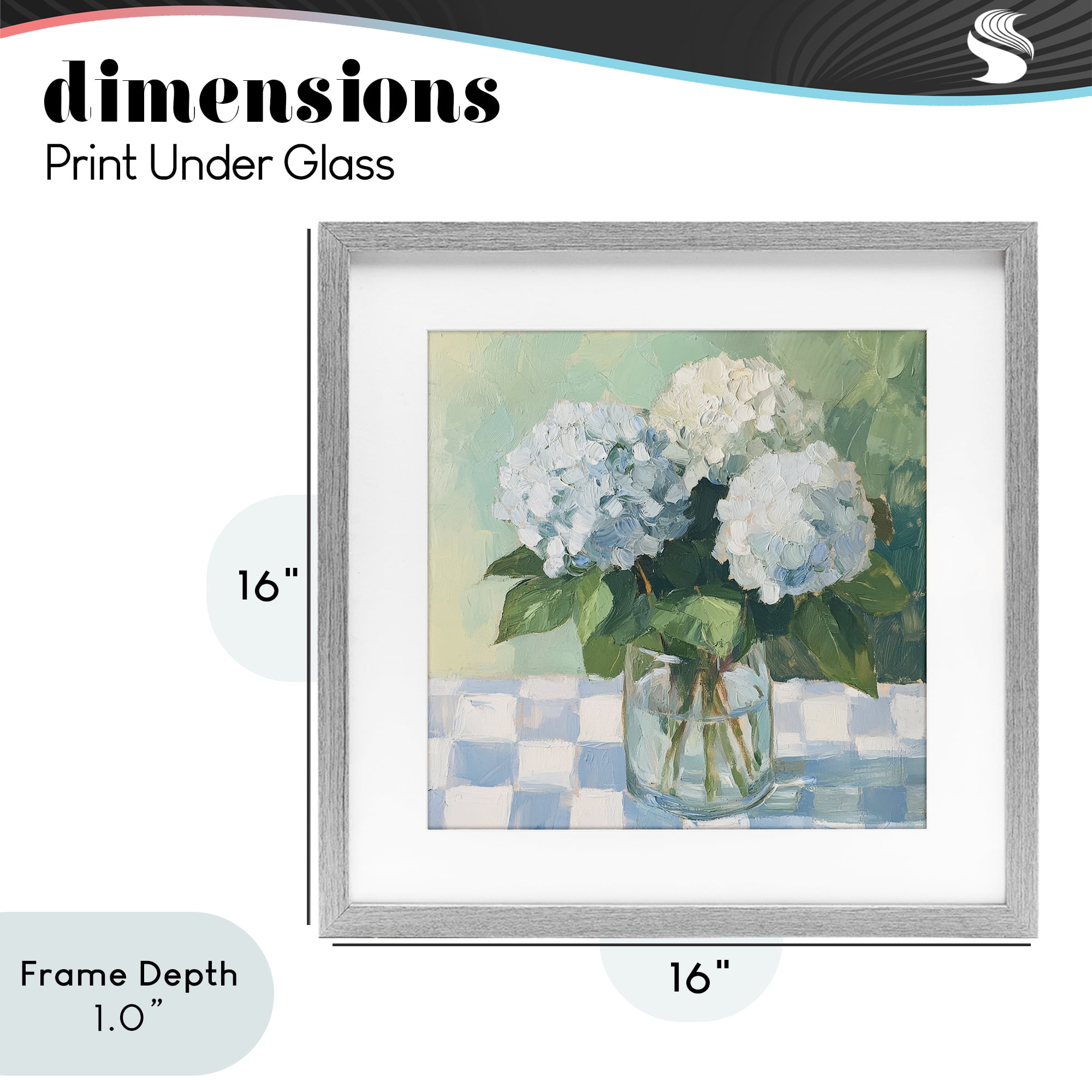 Stupell Industries Hydrangea Picnic on Checkered Gray Framed Print Under Glass, design by Petal Prints Design