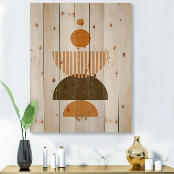 Designart 'Abstract Minimal Moon and Sun In Earth Tones I' Modern Print on Natural Pine Wood