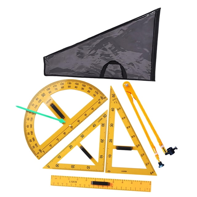 Guardoinrt Drawing Math Geometry Tool Big Size Compass Triangle Protractor Ruler Architects And Engineers Math Geometry Equipment Yellow 5 pcs
