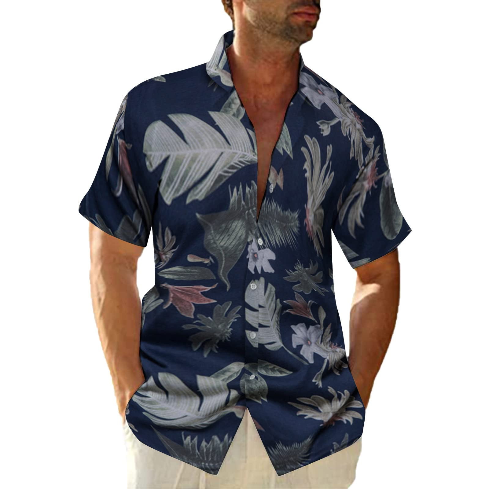 ZunFeo Mens Summer Shirt Short Sleeve Button Down Polka Dot Tee Shirt Loose  Fit Hawaiian Beach Shirts Tropical