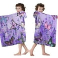 thumbnail image 4 of Purple Lavender Butterfly Scene Hooded Bath Towel，50"x30" for Ages 3 To 12 Kids, Quick Dry Lightweight Soft Microfiber Hood Beach Towel Cover Up for Kids, 4 of 7